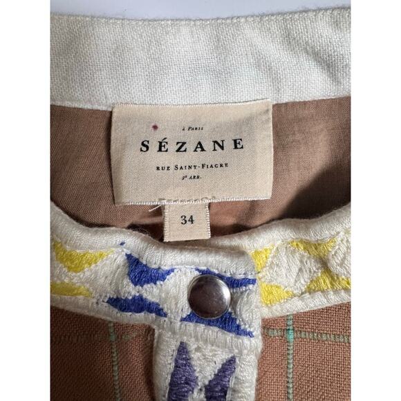 Sezane Paris Kelly Green and Brown Plaid Tunic Jacket Overcoat Size 34 (US 2) - Picture 4 of 11